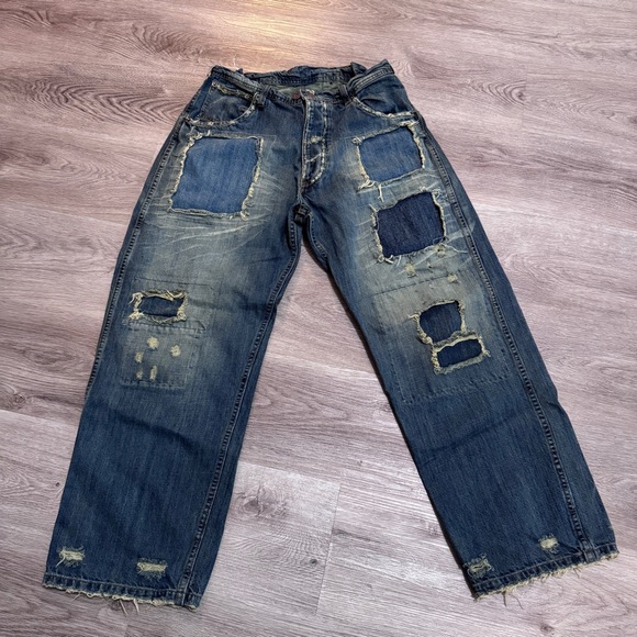 Magnolia Pearl Denim - Magnolia Pearl Sanforized Processing Patchwork Jeans Pants One Size Denim Boho